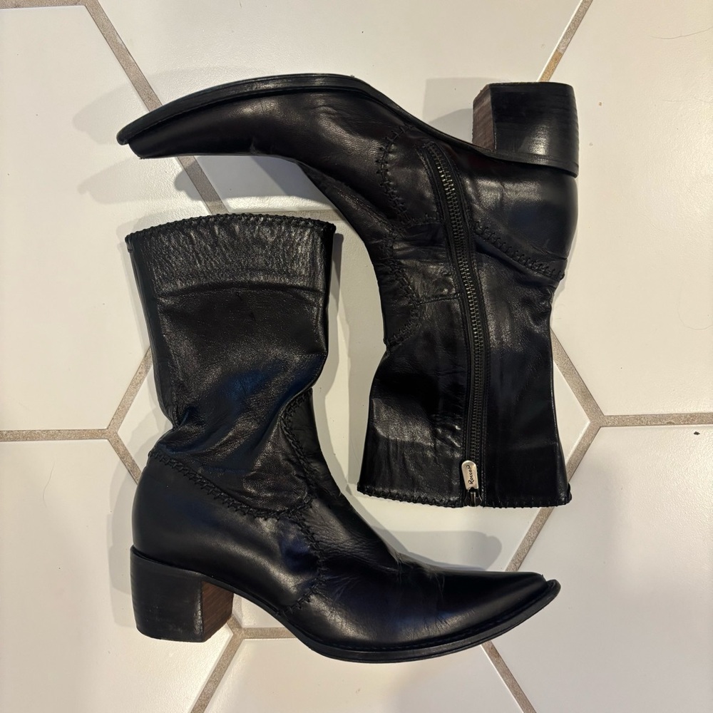 Rocco P. Leather Western Zip Up Sock Boots